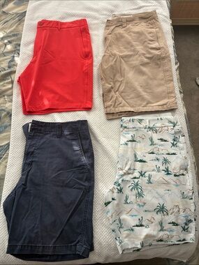 Men's Flat-Front Shorts — Orange, Tan, Navy & Desert Print